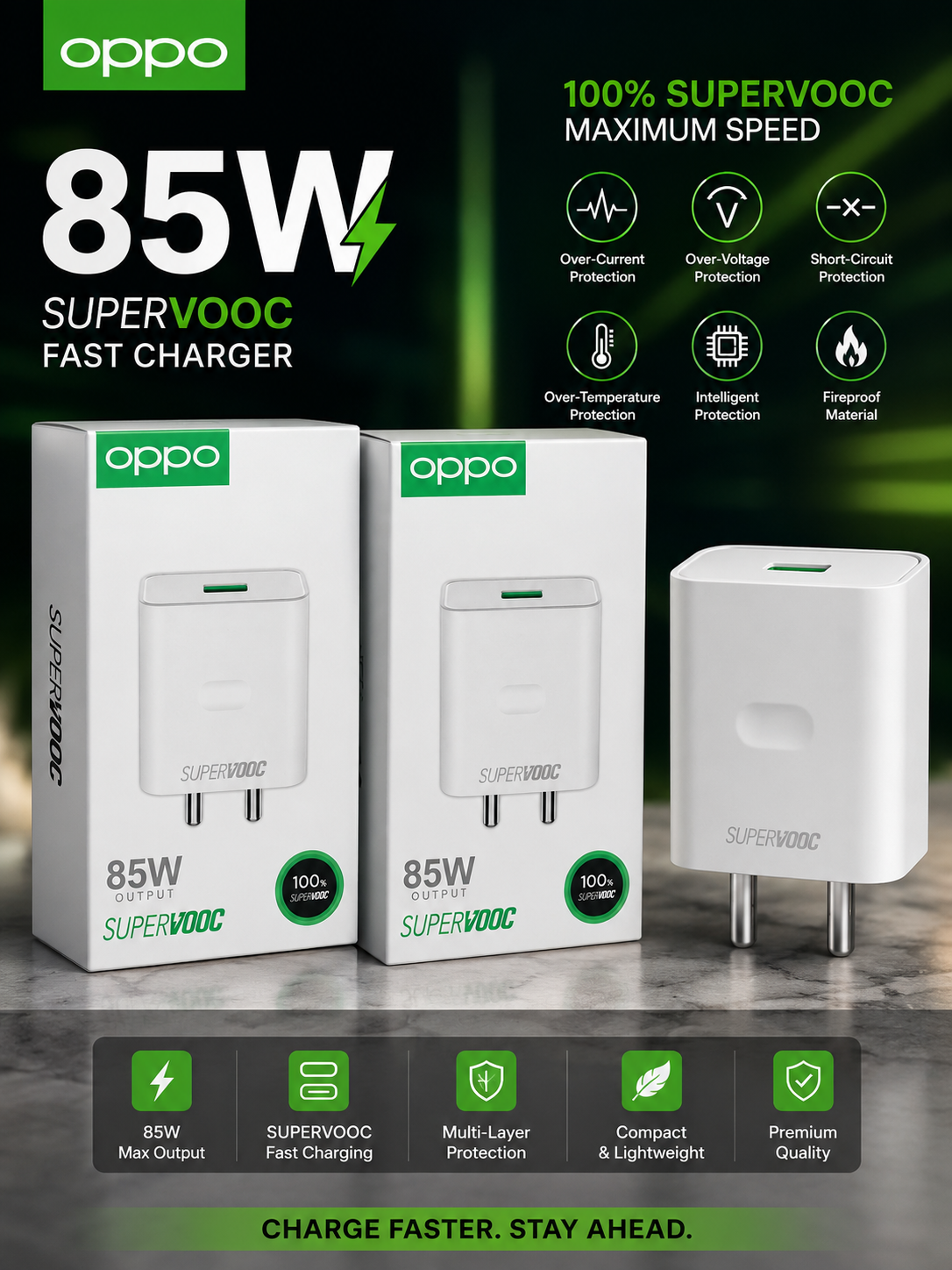 OPPO 85W SUPERVOOC Fast Charger | Ultra-Fast Charging | Safe & Reliable | Premium Quality Adapter