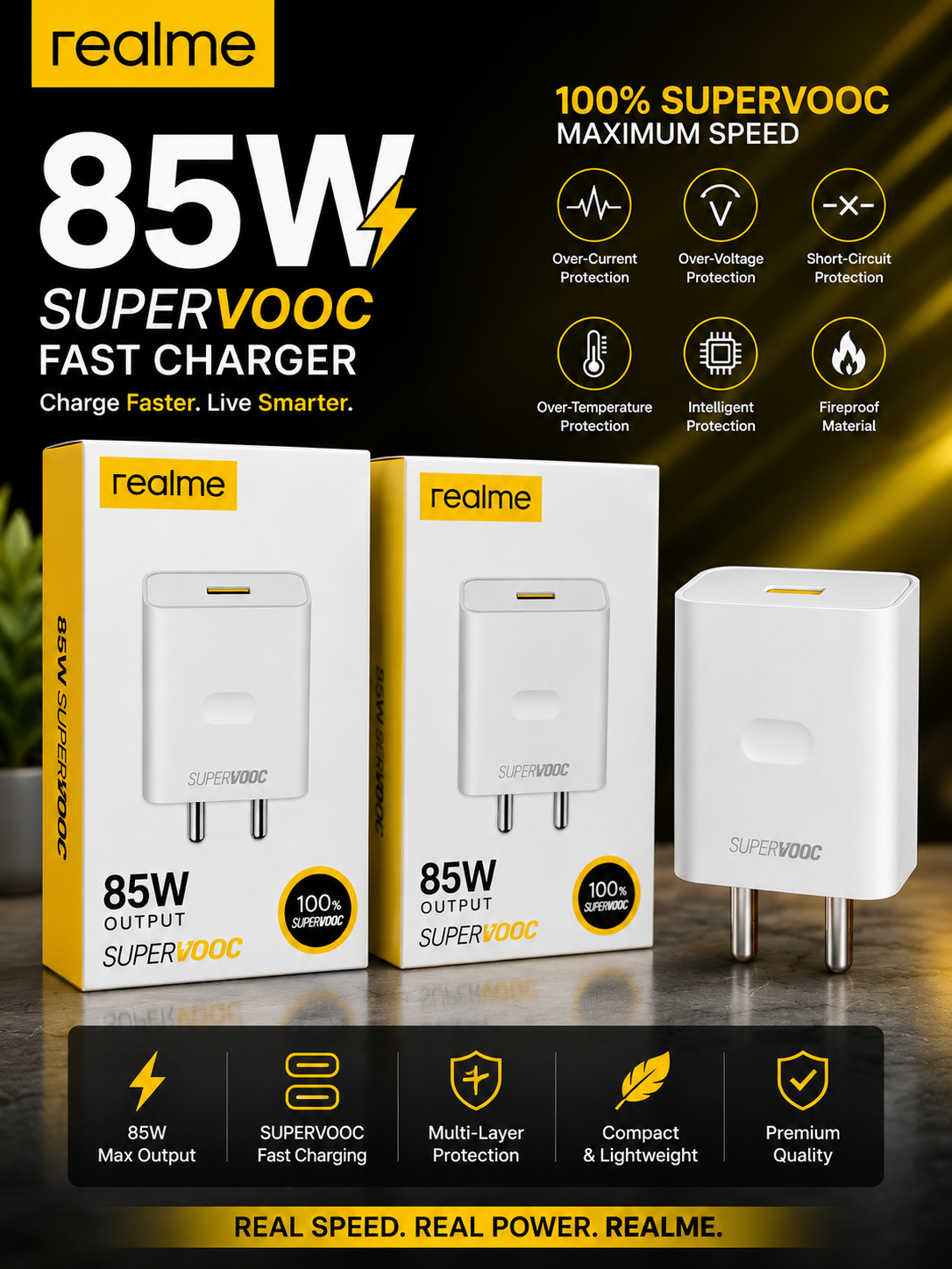 realme 85W SUPERVOOC Fast Charger | Ultra-Fast Charging | Safe & Reliable | Premium Quality Adapter